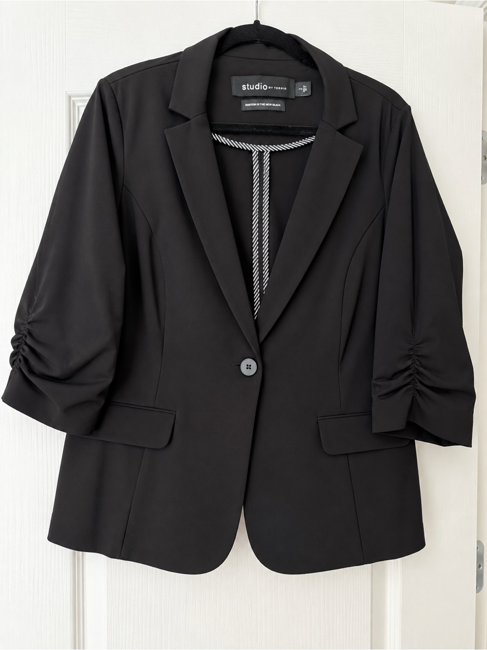 torrid Black Ruched-Sleeve Blazer Jacket